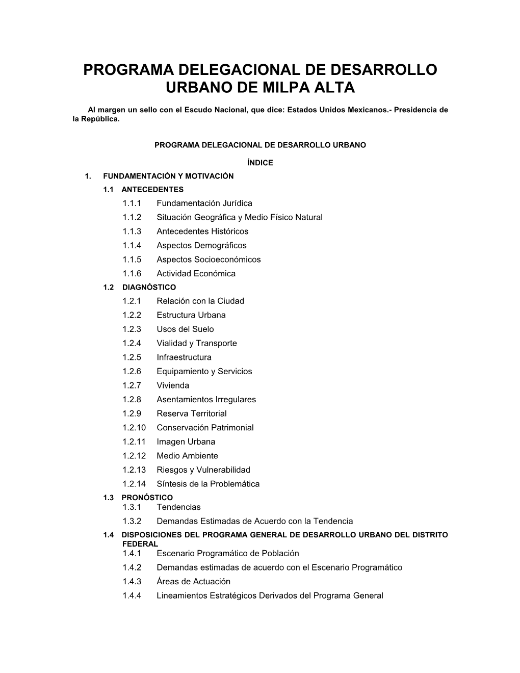 Programa Delegacional De Desarrollo Urbano De Milpa Alta