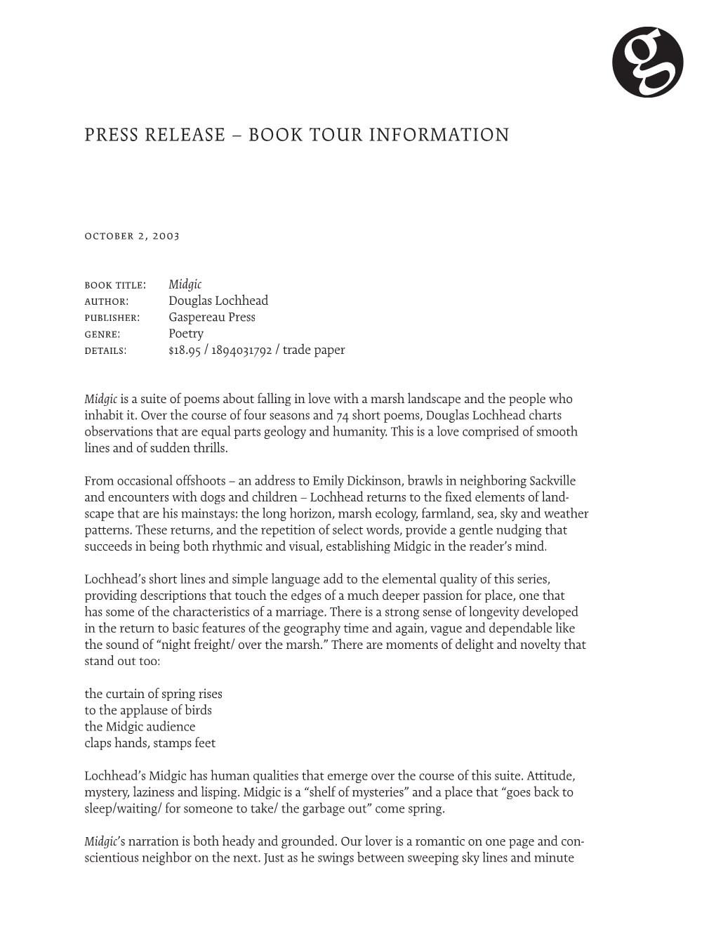 Press Release – Book Tour Information