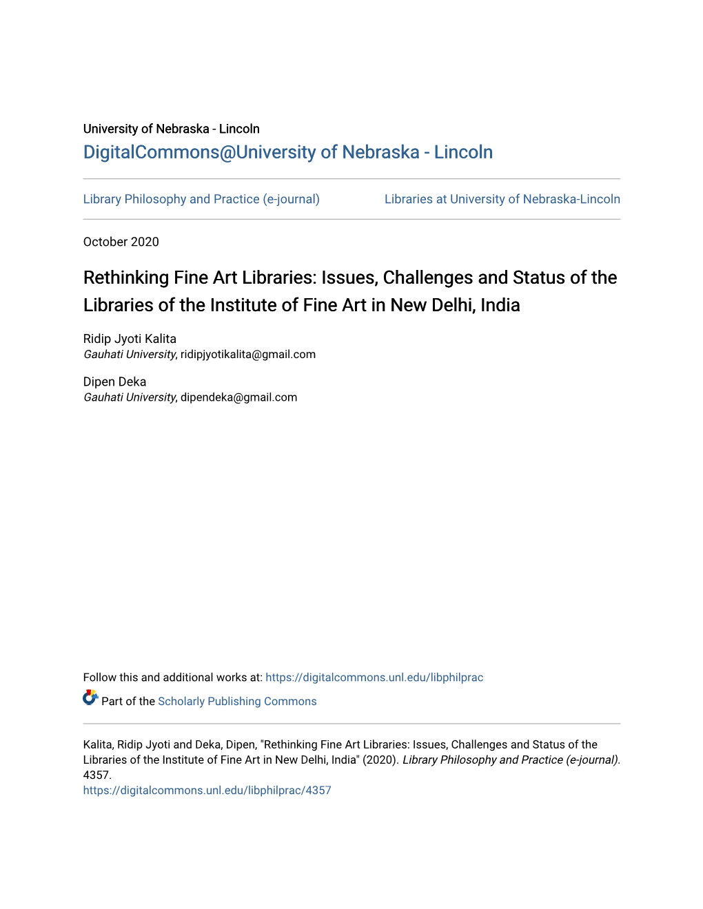 Rethinking Fine Art Libraries: Issues, Challenges and Status of the Libraries of the Institute of Fine Art in New Delhi, India