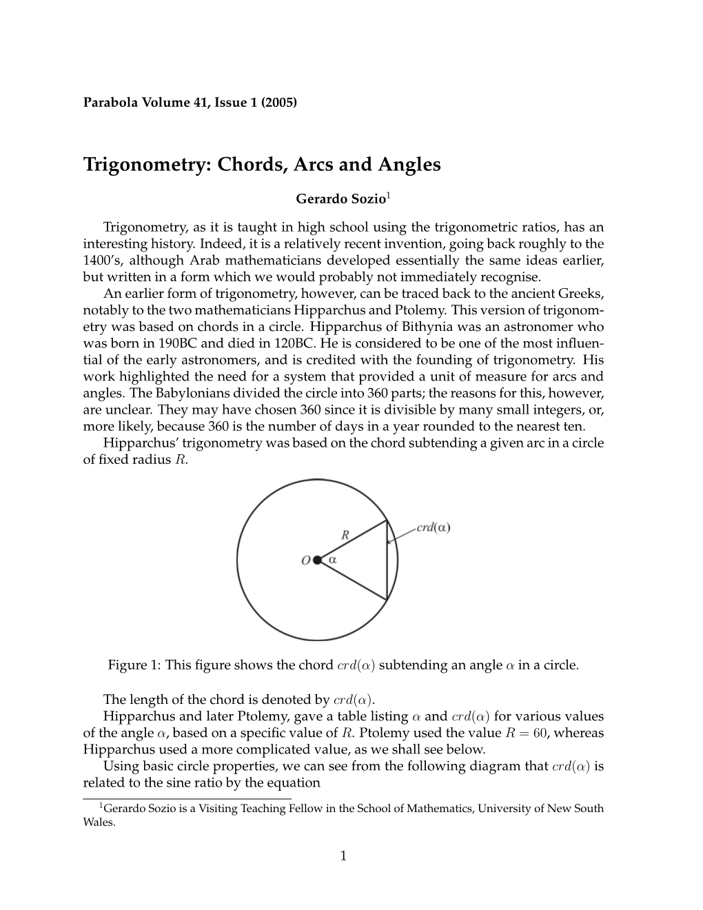 Trigonometry: Chords, Arcs and Angles