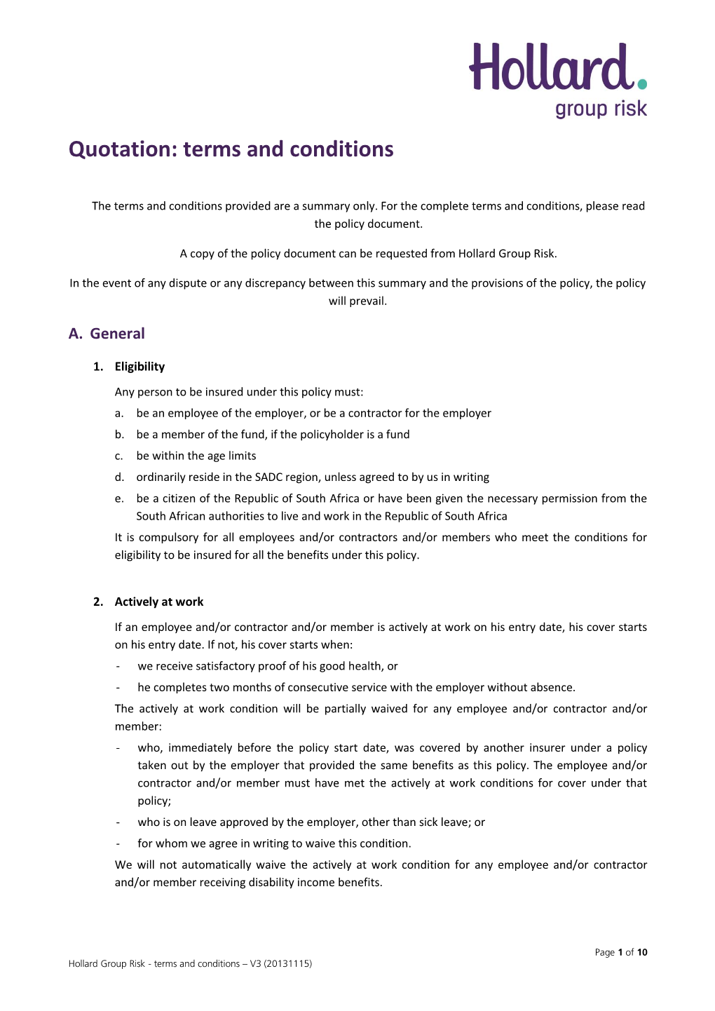 Quotation: Terms and Conditions