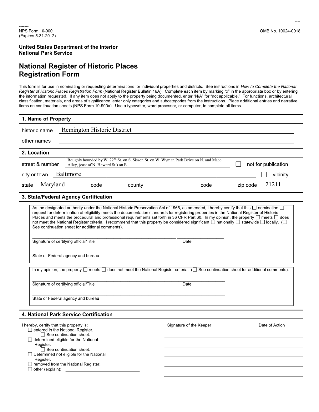 NPS Form 10-900 OMB No