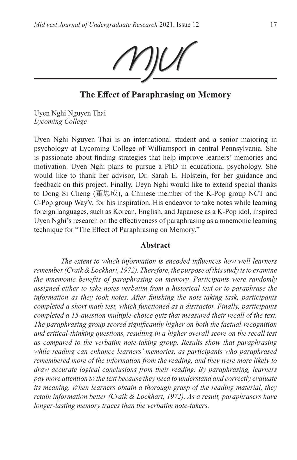 The Effect of Paraphrasing on Memory