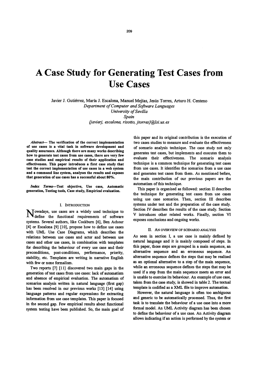 A Case Study for Generating Test Cases from Use Cases