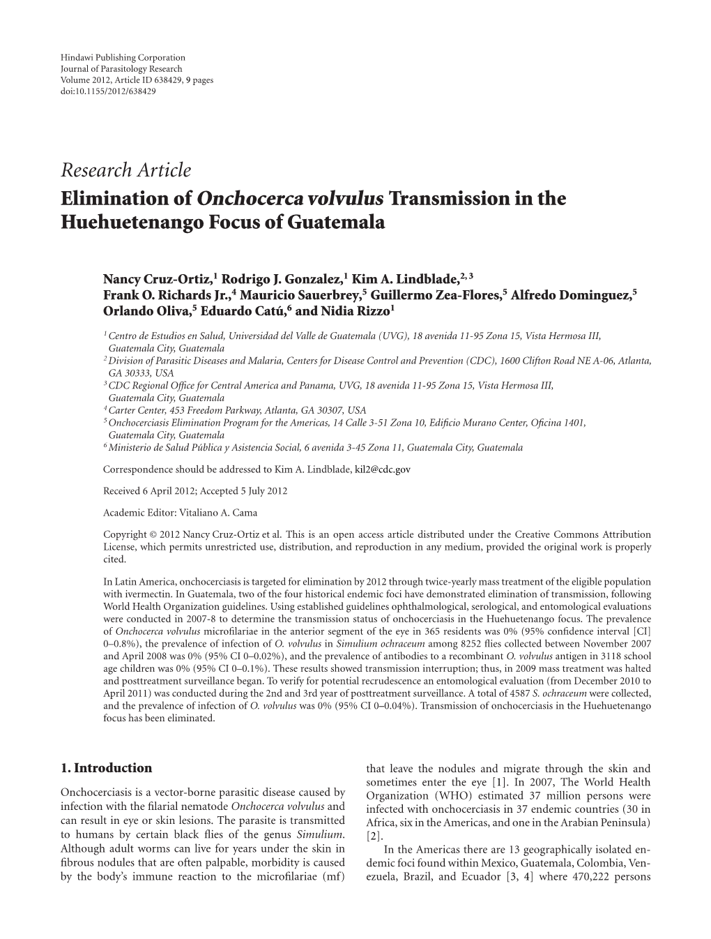Research Article Elimination of Onchocerca Volvulus Transmission in the Huehuetenango Focus of Guatemala