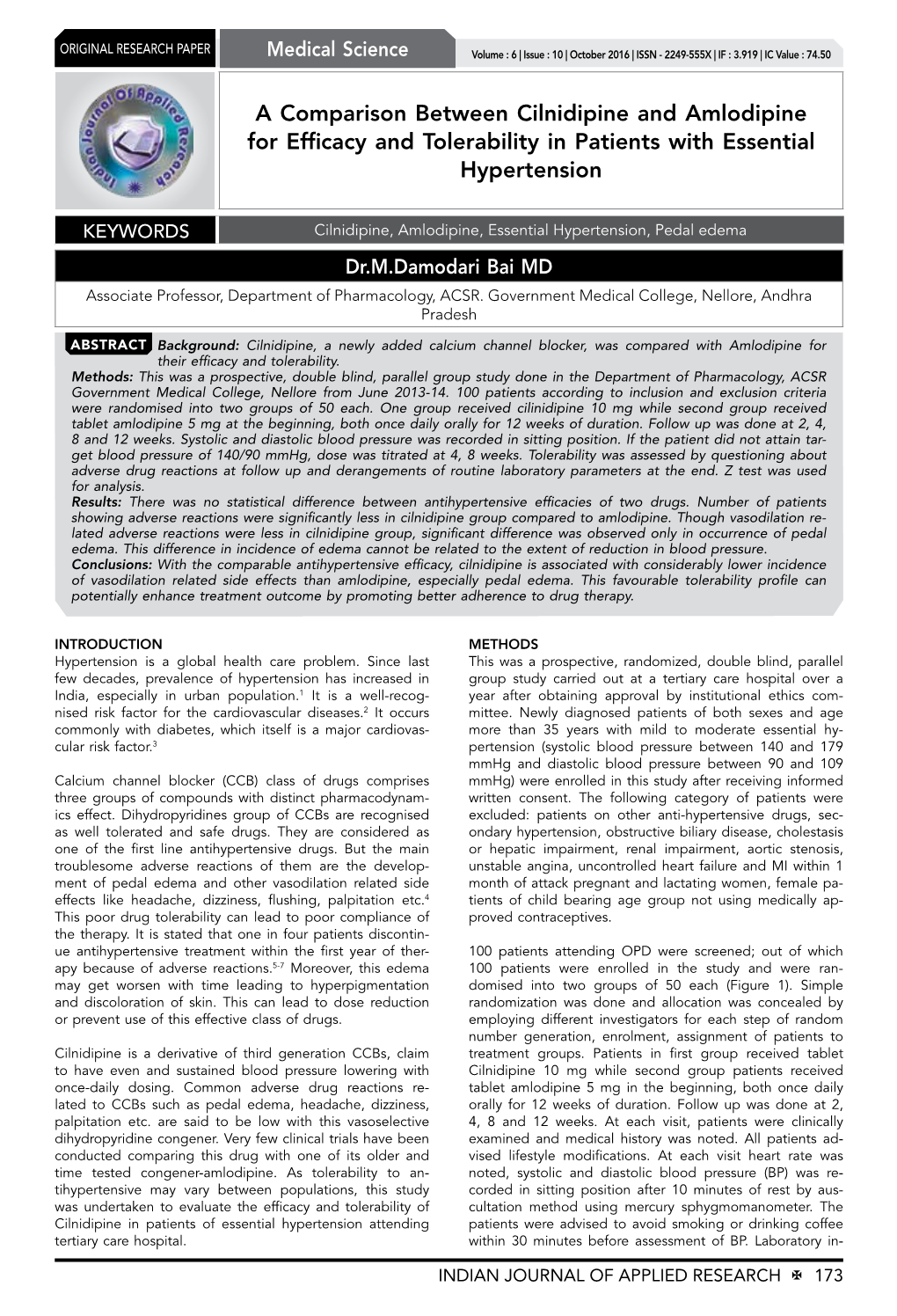 A Comparison Between Cilnidipine and Amlodipine for Efficacy and Tolerability in Patients with Essential Hypertension