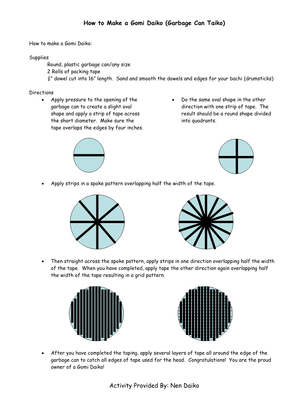 How to Make a Gomi Daiko (Garbage Can Taiko) Activity Provided By: Nen Daiko