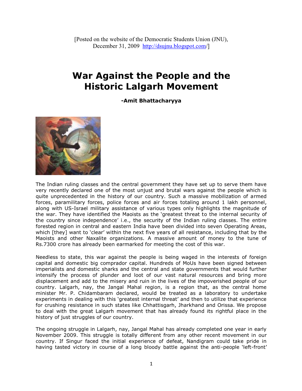 War Against the People and the Historic Lalgarh Movement