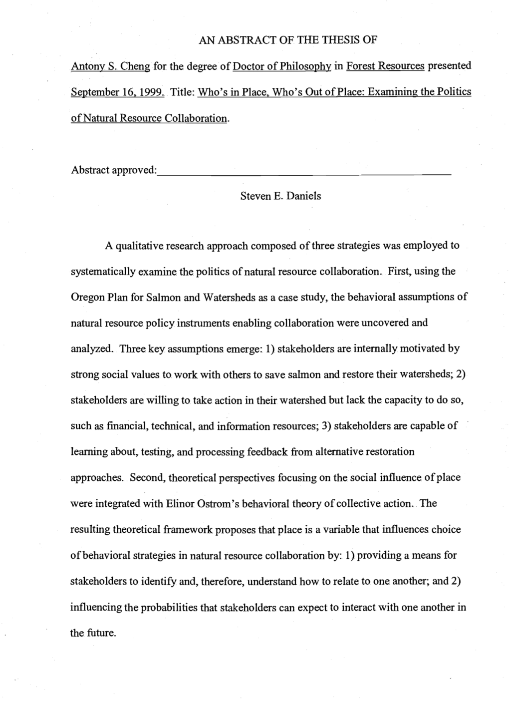 Who's in Place, Who's out of Place: Examining the Politics of Natural Resource Collaboration