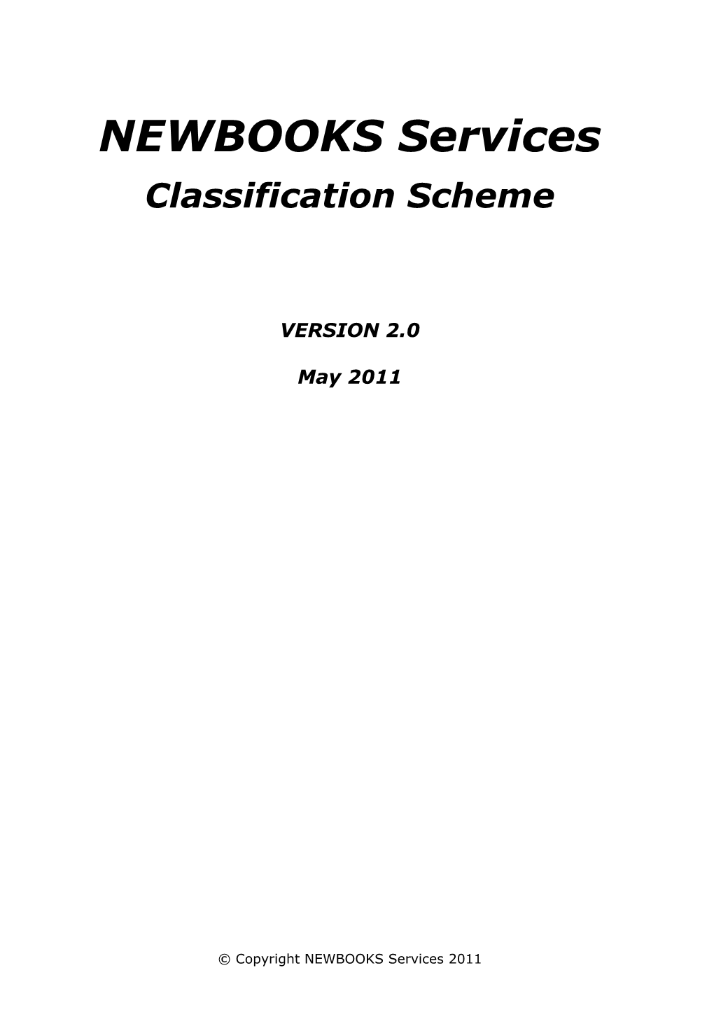 NEWBOOKS Services Classification Scheme