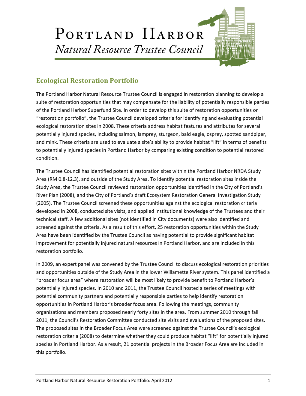 Portland Harbor Natural Resource Trustee Council