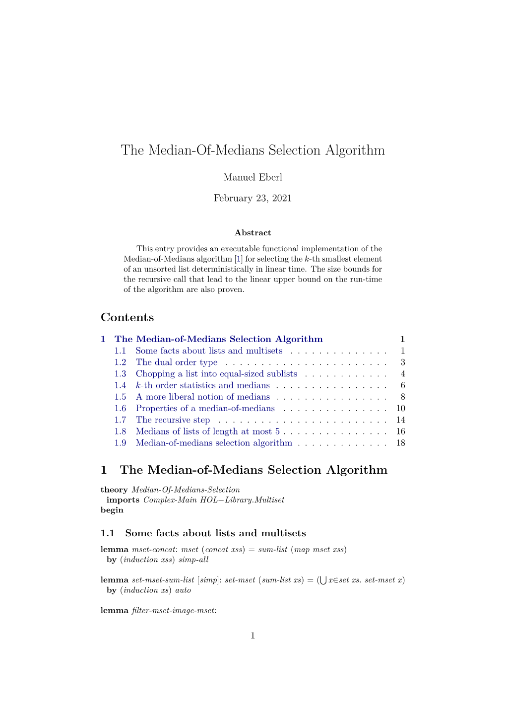 The Median-Of-Medians Selection Algorithm