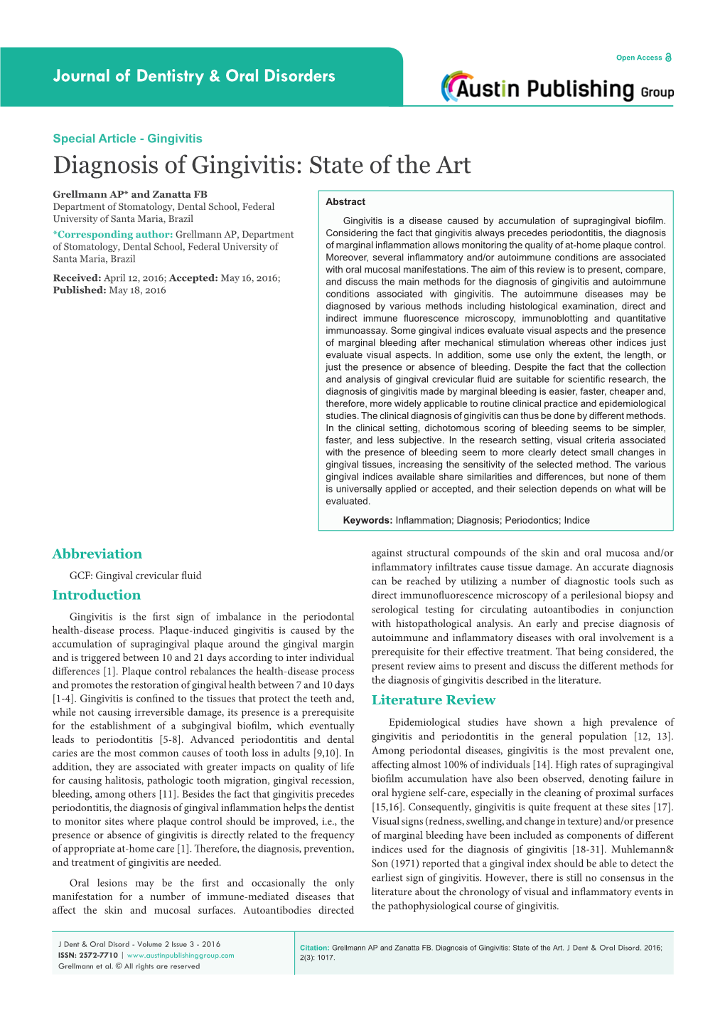 Diagnosis of Gingivitis: State of the Art