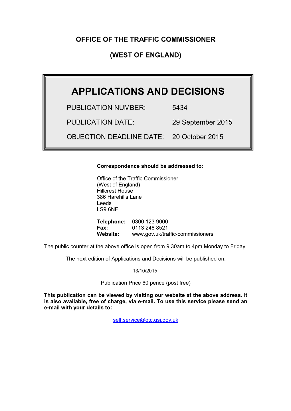 APPLICATIONS and DECISIONS 29 September 2015