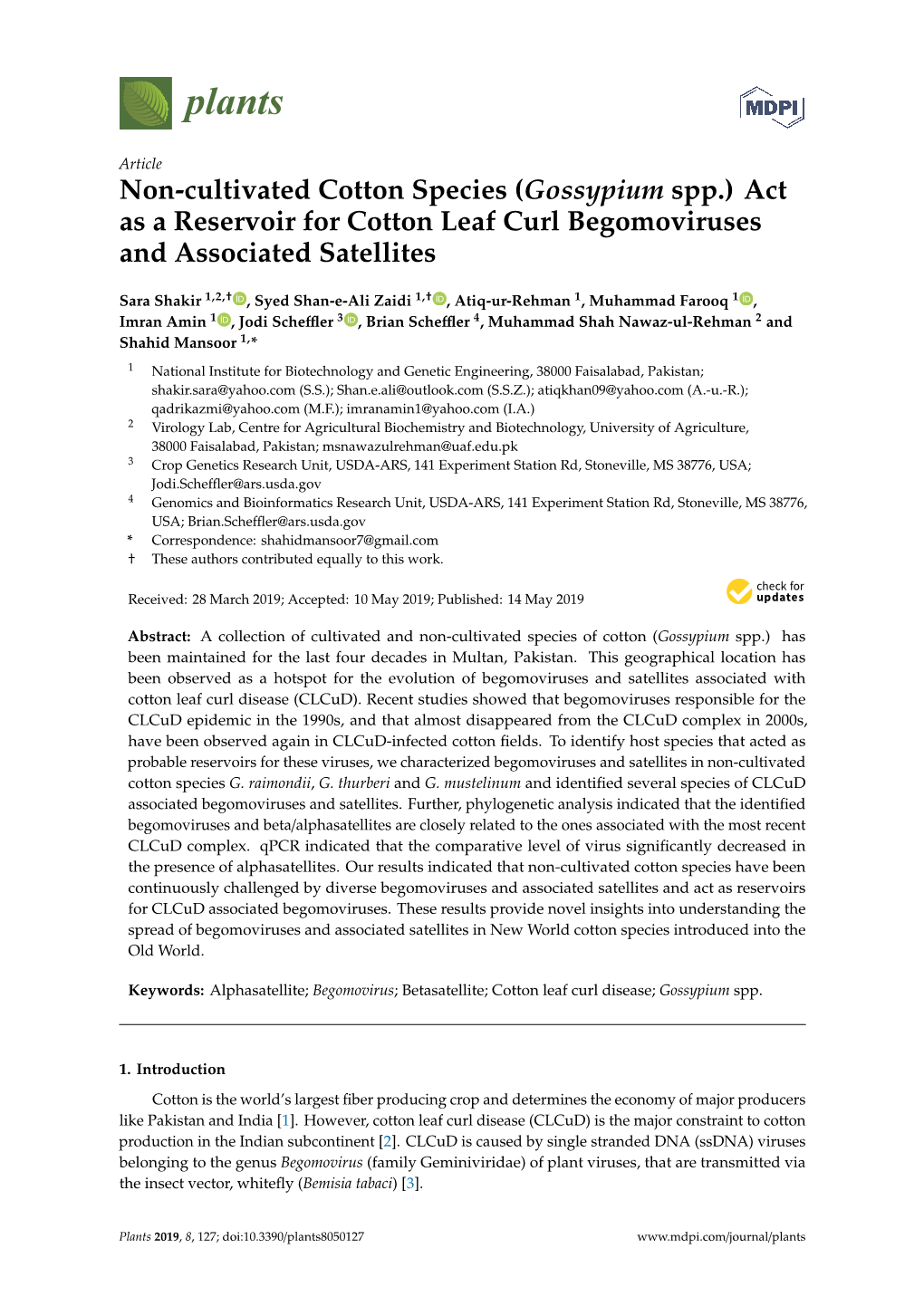 Non-Cultivated Cotton Species (Gossypium Spp.) Act As a Reservoir for Cotton Leaf Curl Begomoviruses and Associated Satellites