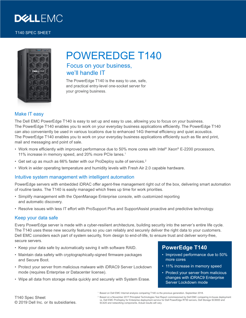 Dell EMC Poweredge T140 Spec Sheet