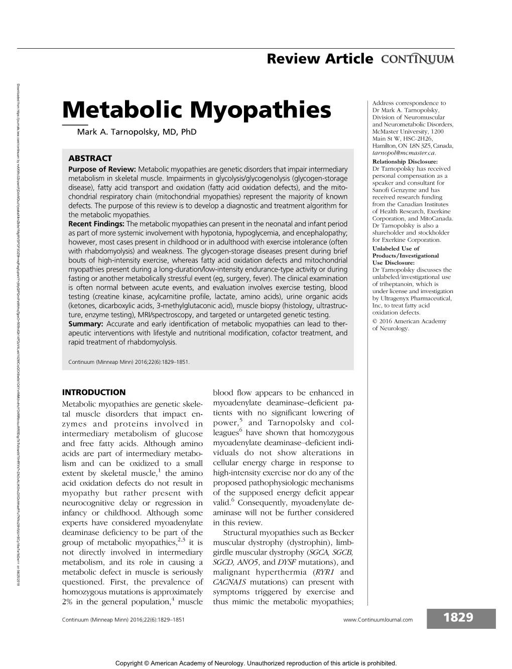 Metabolic Myopathies