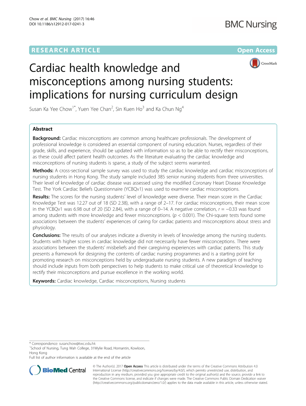 Cardiac Health Knowledge and Misconceptions Among Nursing