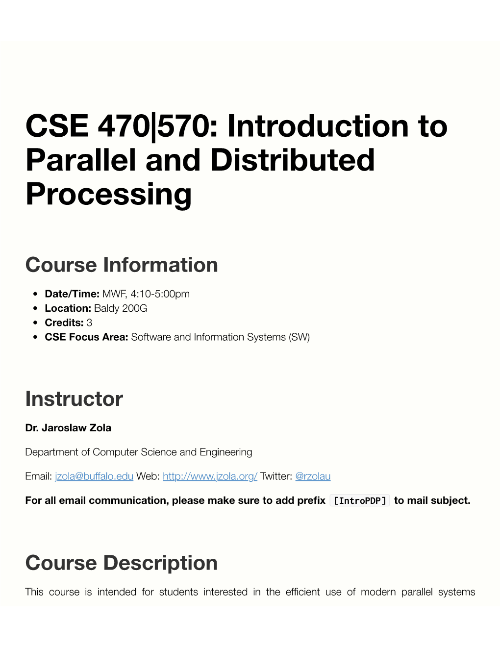 CSE 470|570: Introduction to Parallel and Distributed Processing