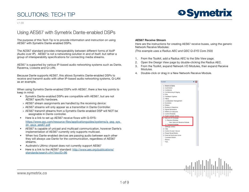 Using AES67 Symetrix Dante Enabled Dsps