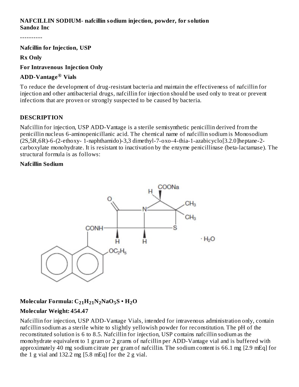 Nafcillin for Injection