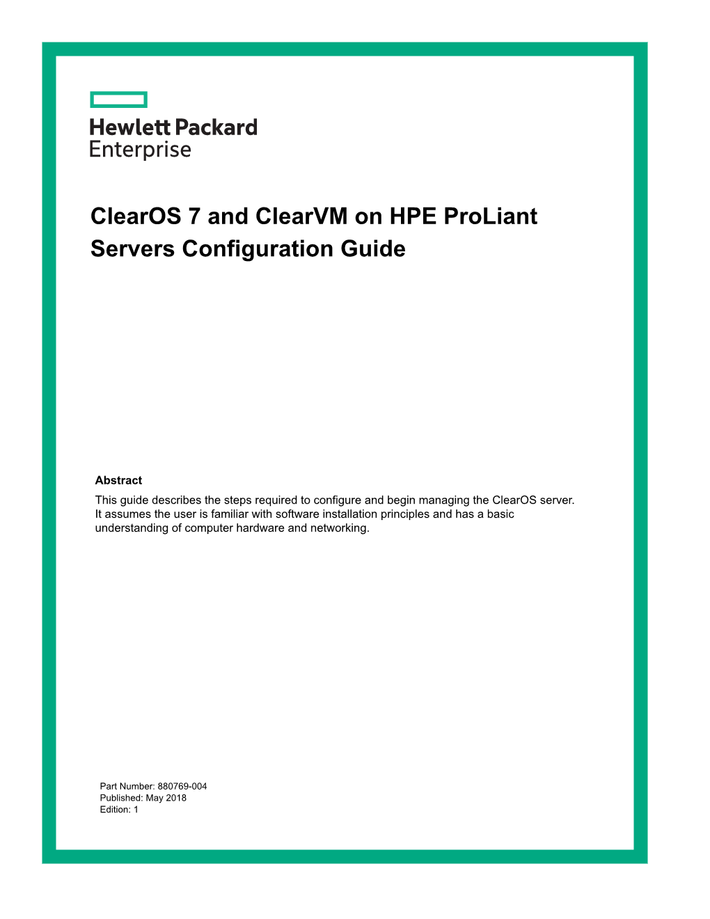 Clearos 7 and Clearvm on HPE Proliant Servers Configuration Guide
