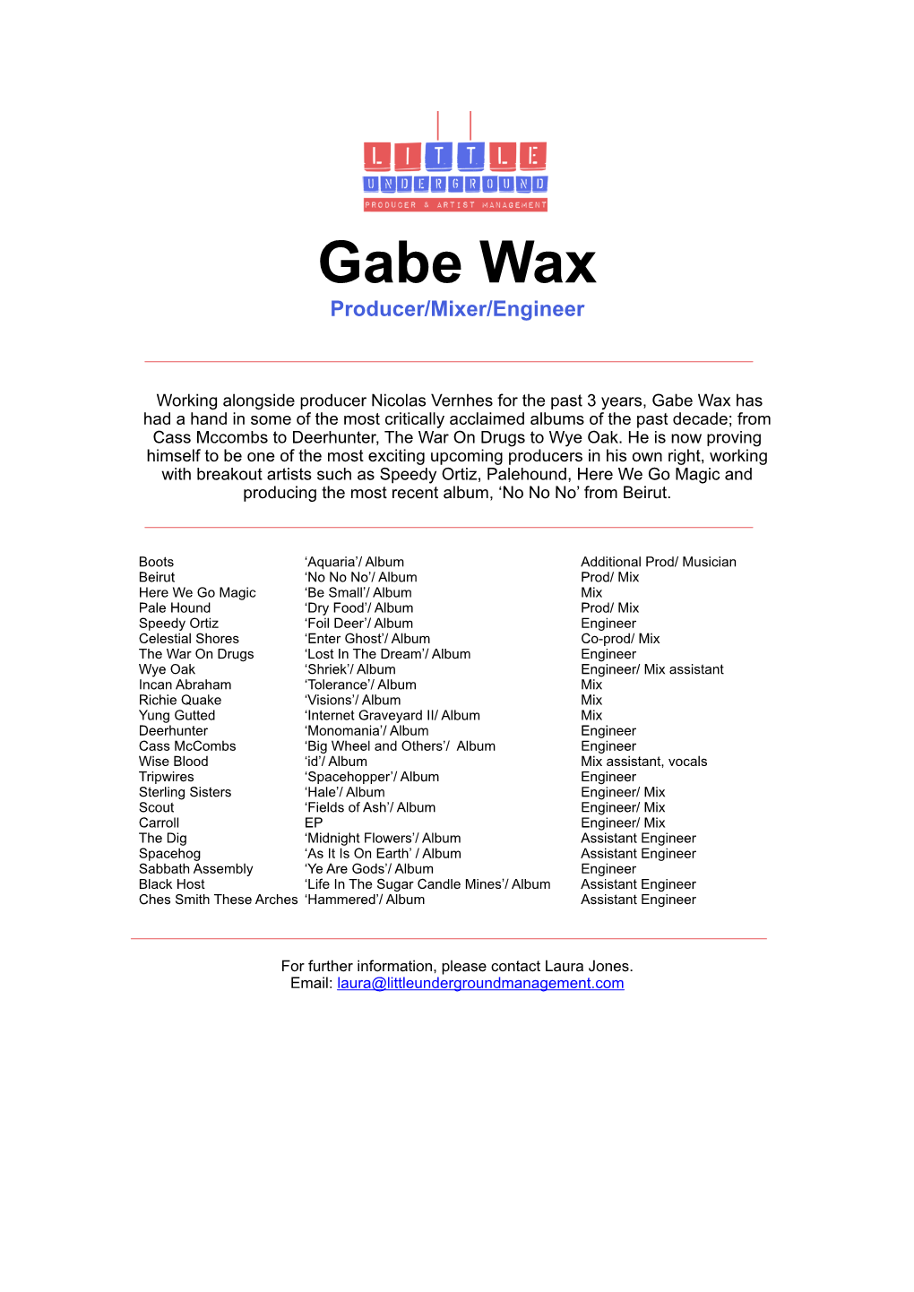 Gabe Wax CV 2015