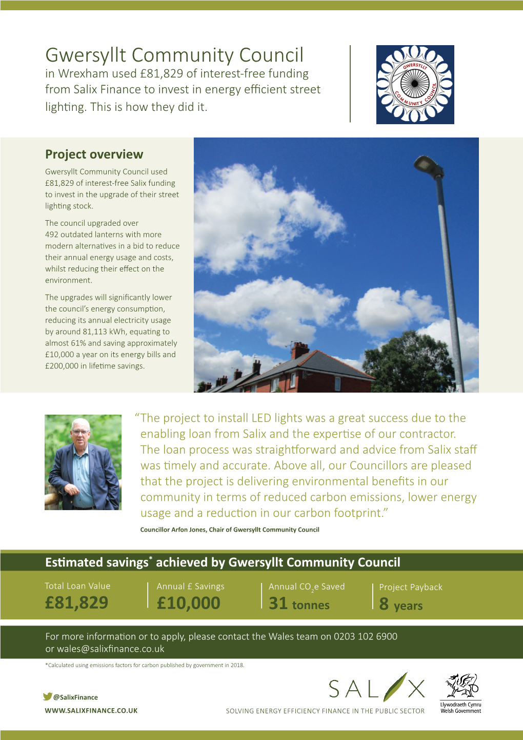 Gwersyllt Community Council in Wrexham Used £81,829 of Interest-Free Funding from Salix Finance to Invest in Energy Efficient Street Lighting