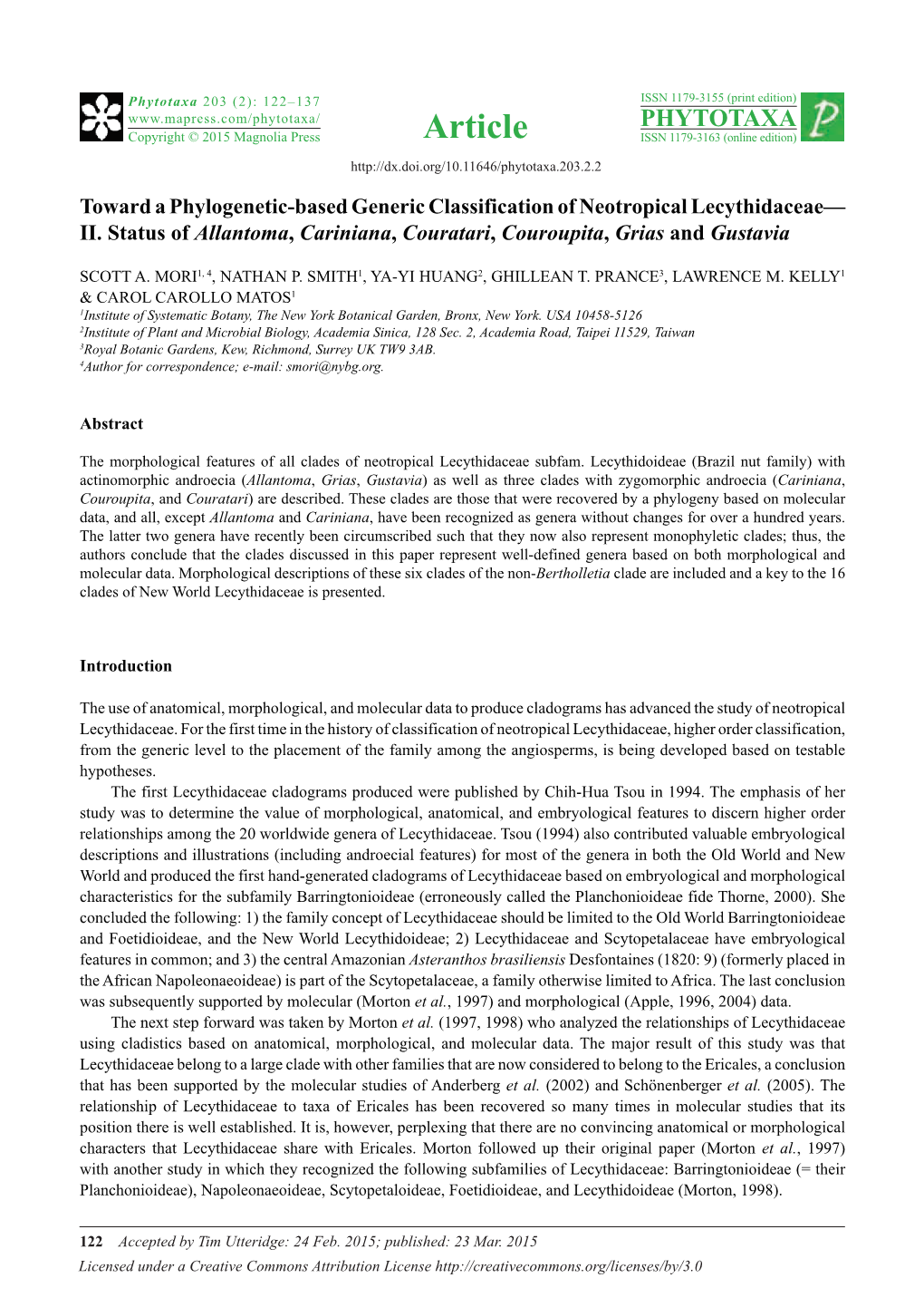 Toward a Phylogenetic-Based Generic Classification of Neotropical Lecythidaceae— II