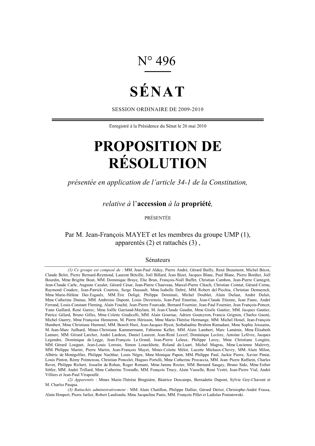 Sénat Proposition De Résolution