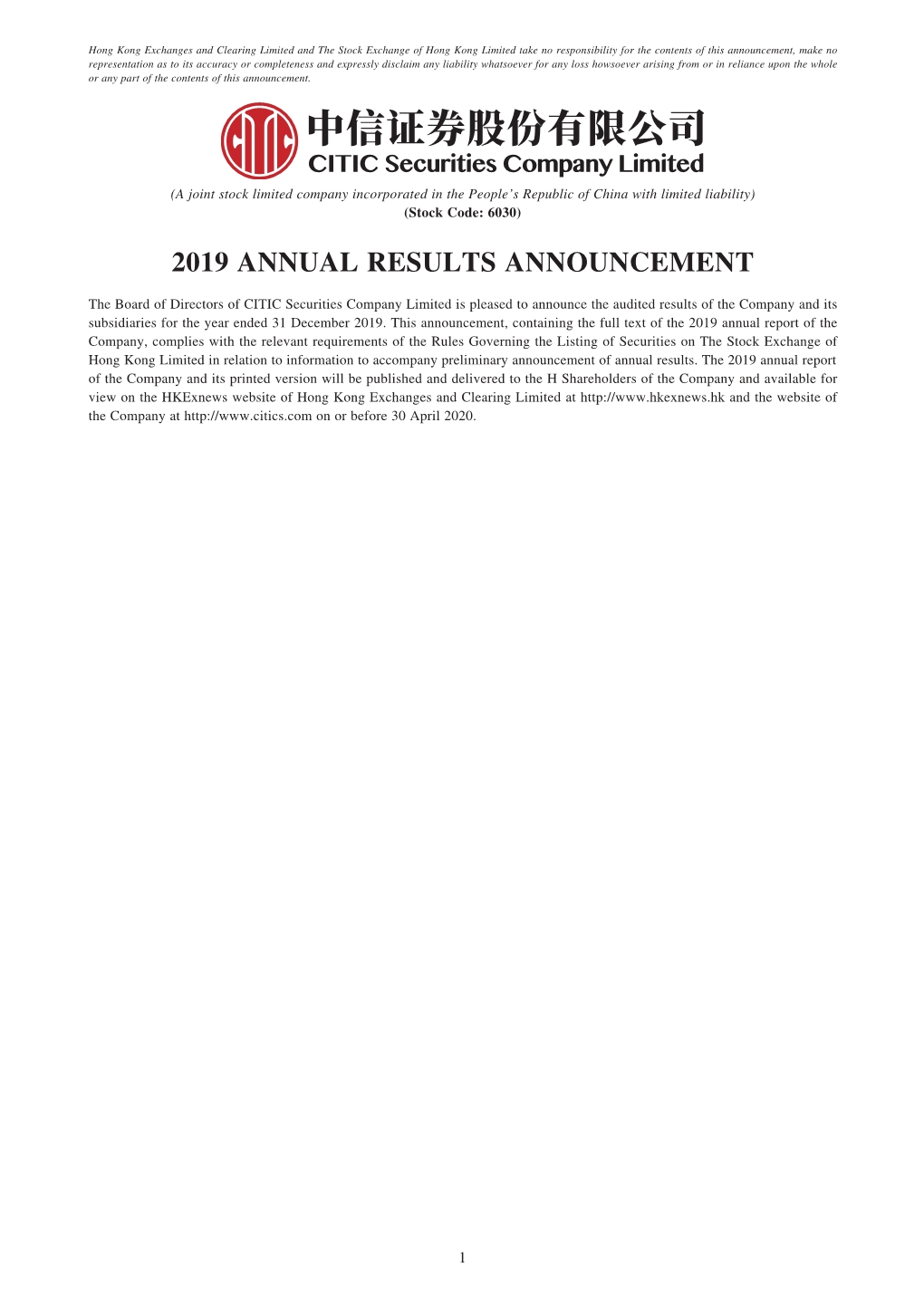 2019 Annual Results Announcement