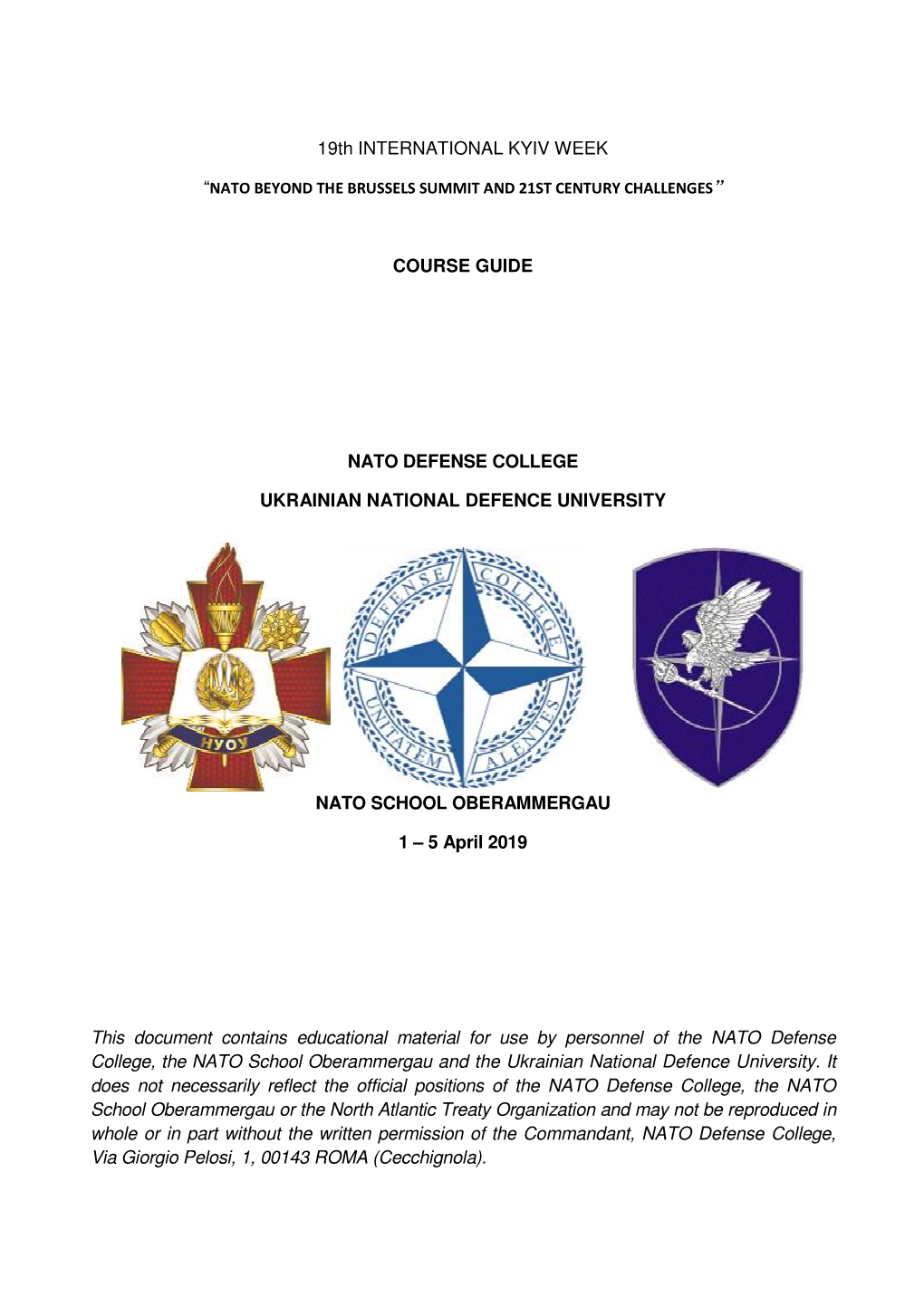 19Th INTERNATIONAL KYIV WEEK COURSE GUIDE NATO DEFENSE
