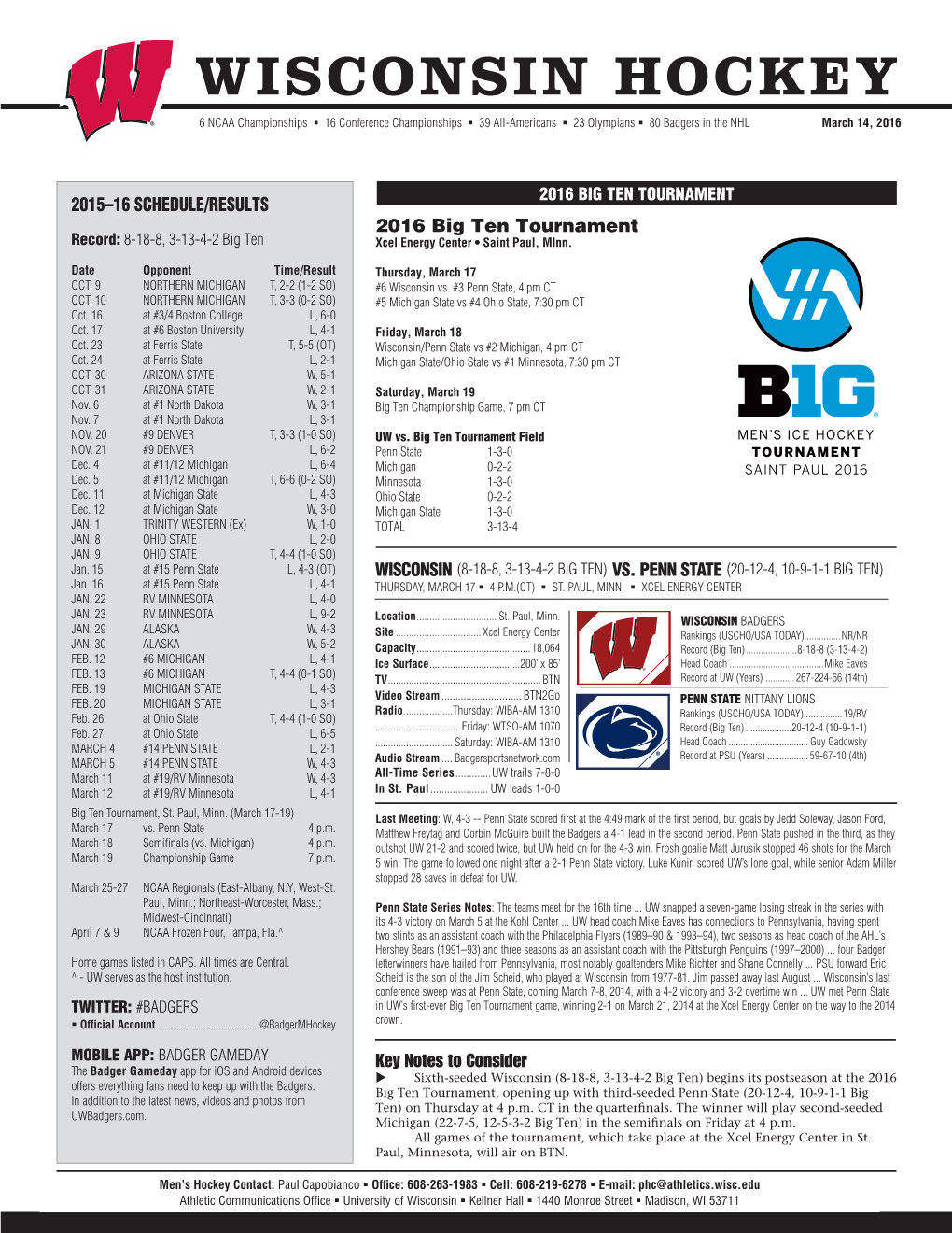 WISCONSIN HOCKEY 6 NCAA Championships