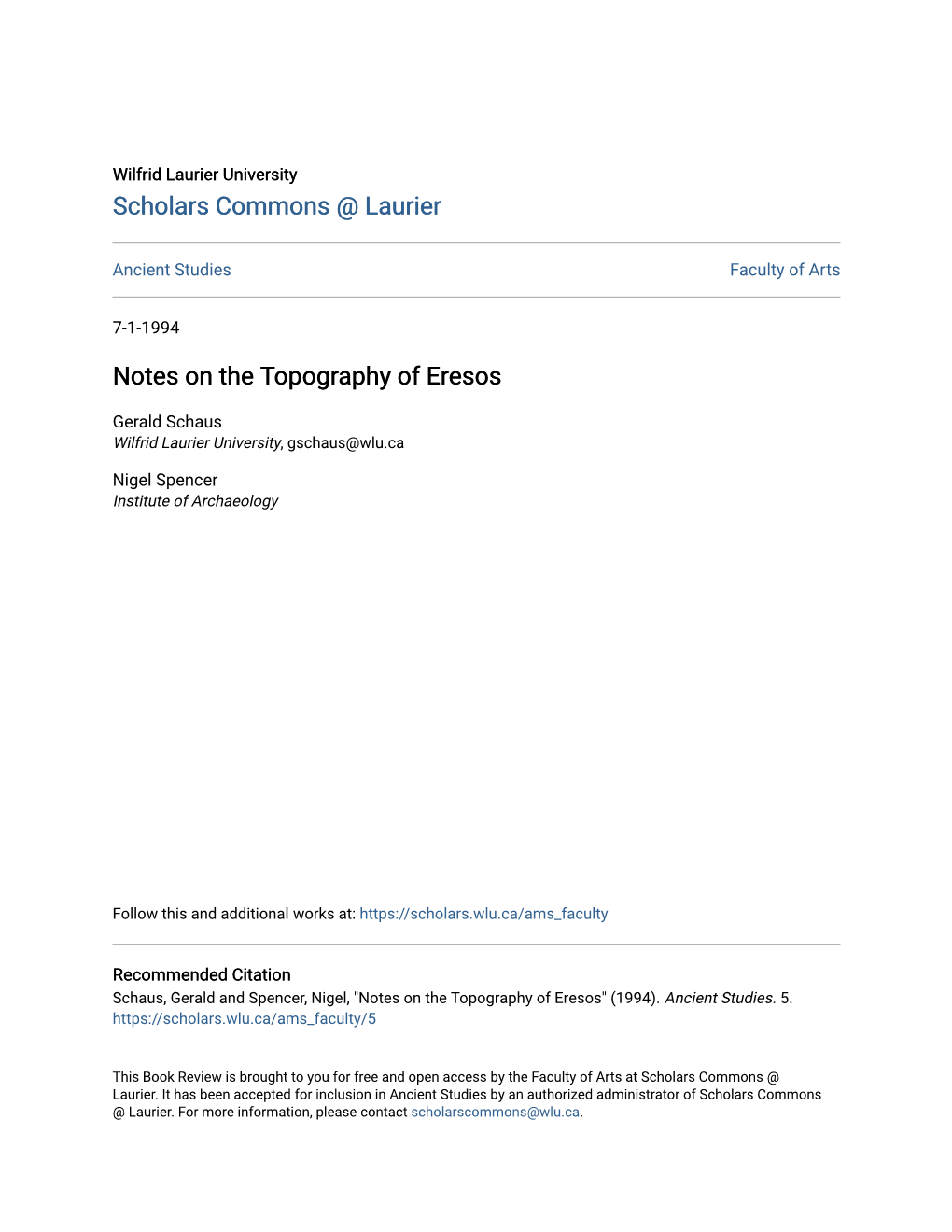 Notes on the Topography of Eresos