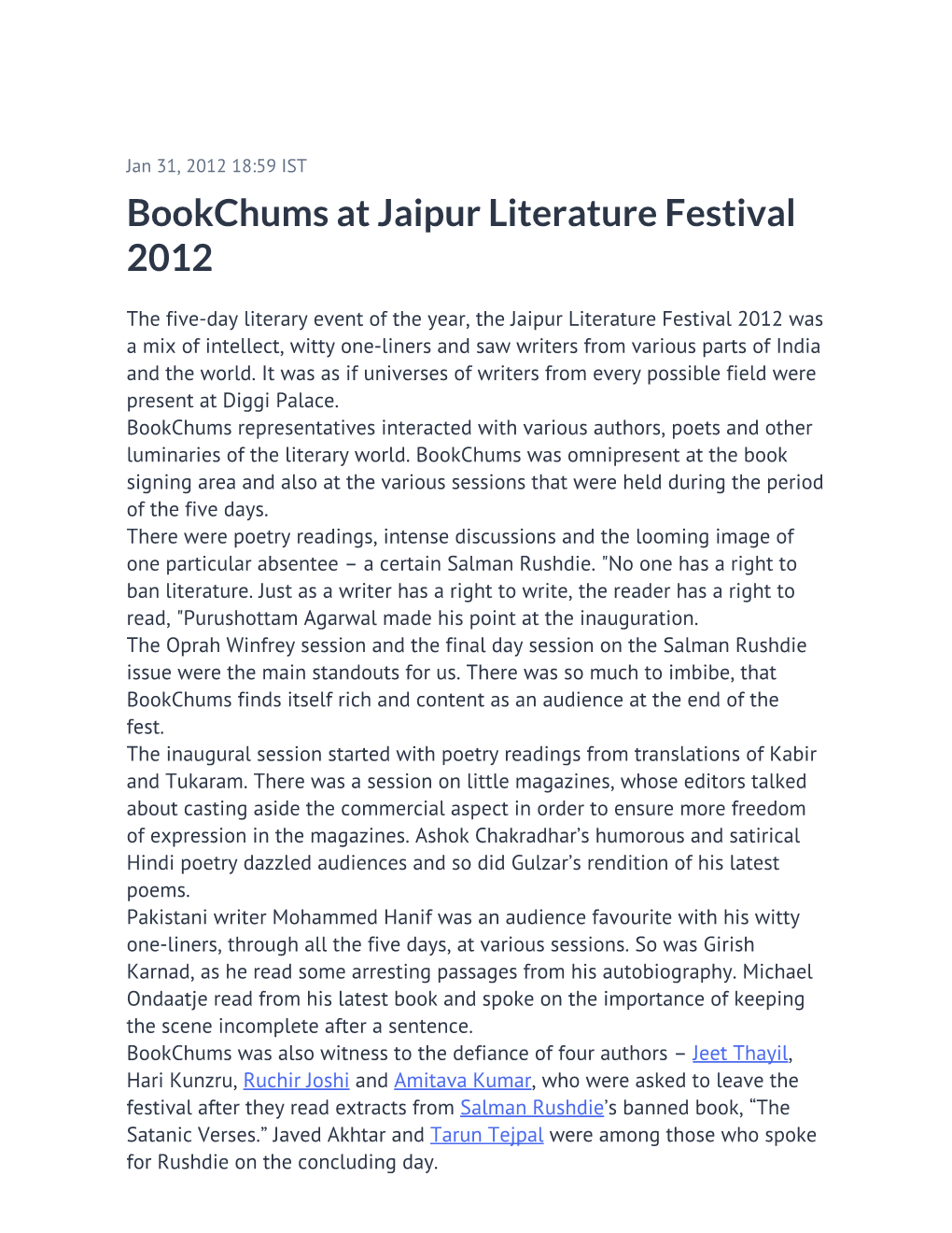 Bookchums at Jaipur Literature Festival 2012