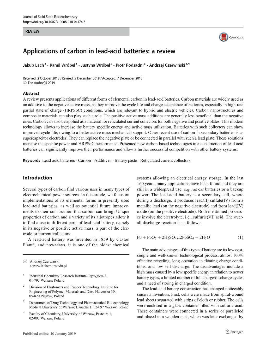 Applications of Carbon in Lead-Acid Batteries: a Review