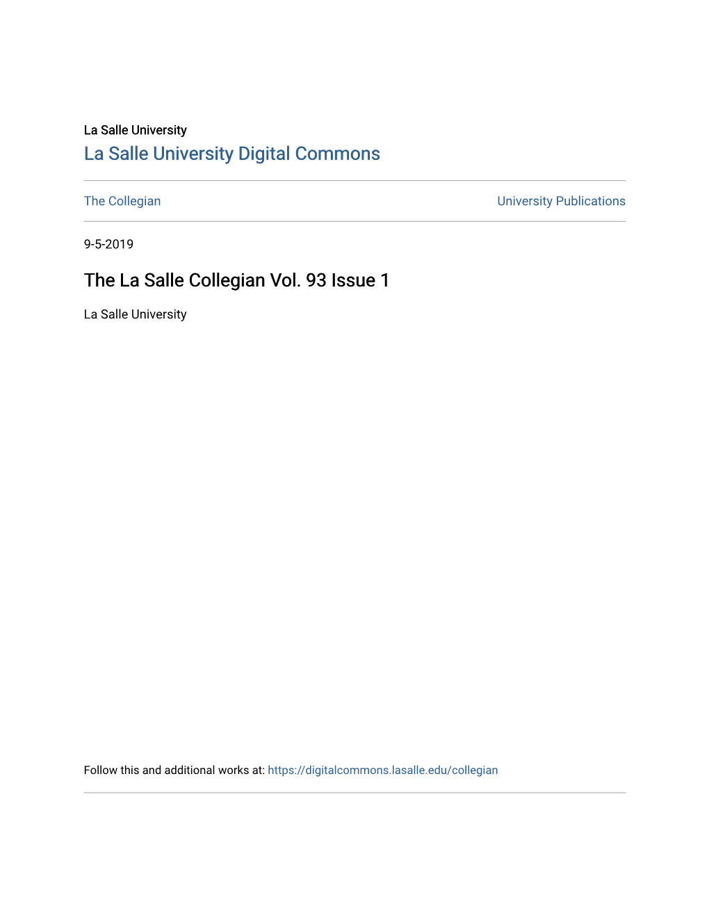 The La Salle Collegian Vol. 93 Issue 1