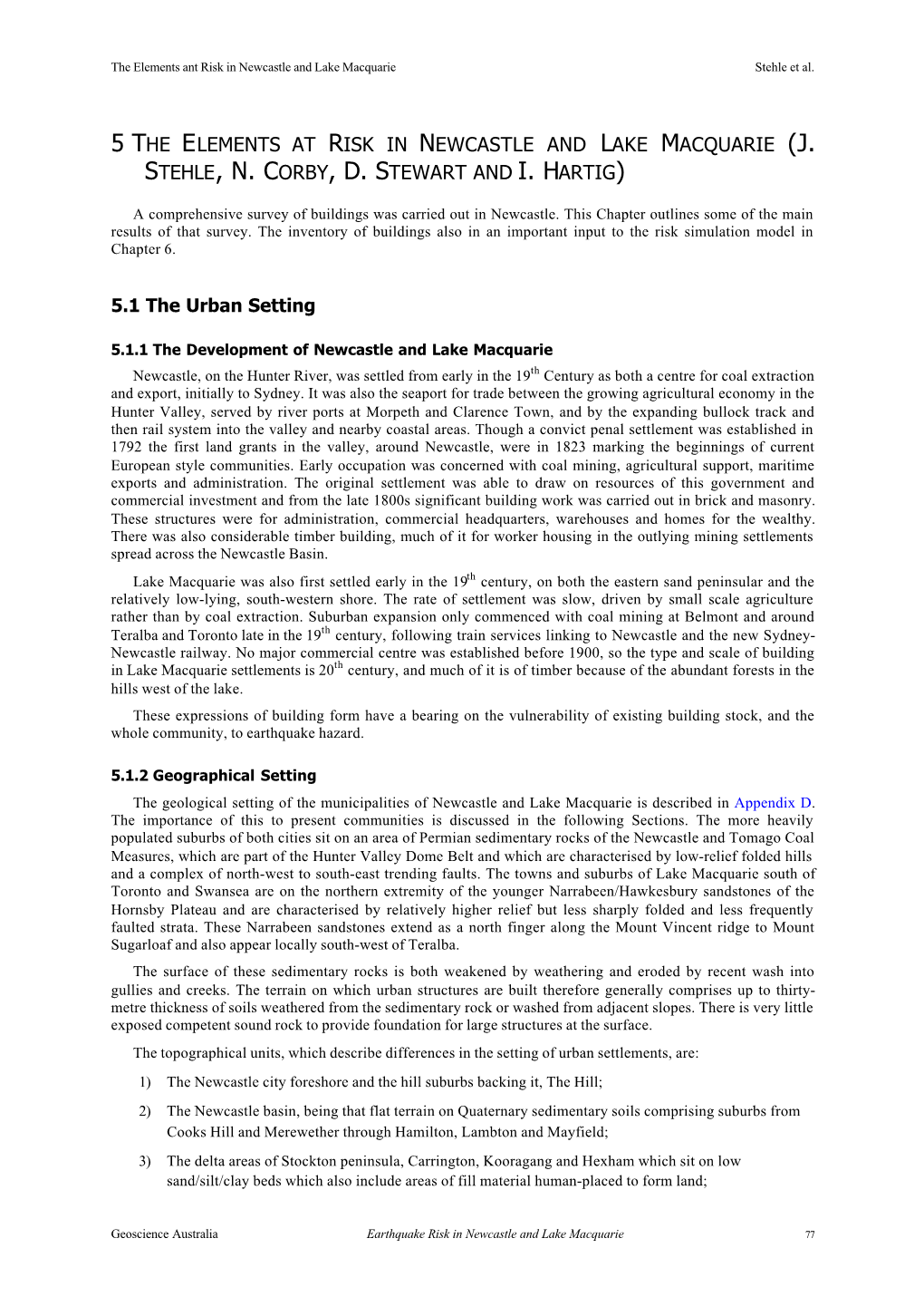 5 the Elements at Risk in Newcastle and Lake Macquarie (J. Stehle, N. Corby, D. Stewart and I. Hartig)