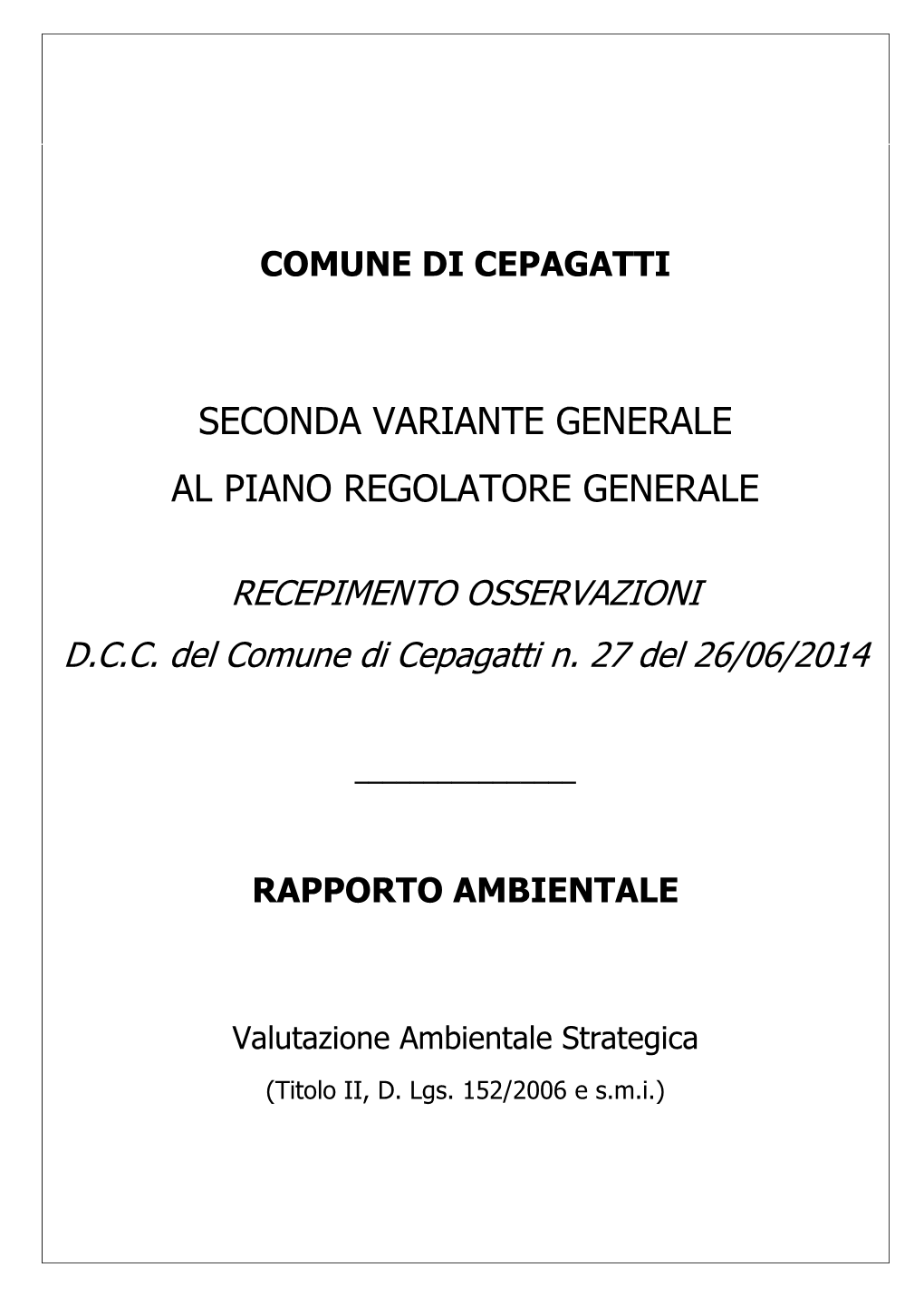 Seconda Variante Generale Al Piano Regolatore Generale