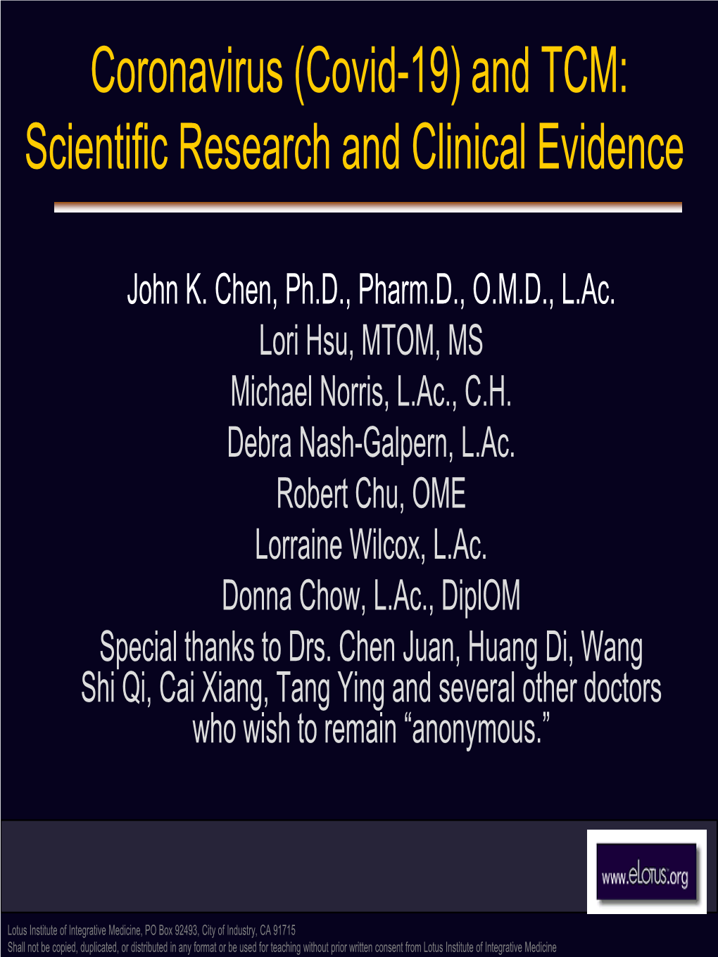 (Covid-19) and TCM: Scientific Research and Clinical Evidence