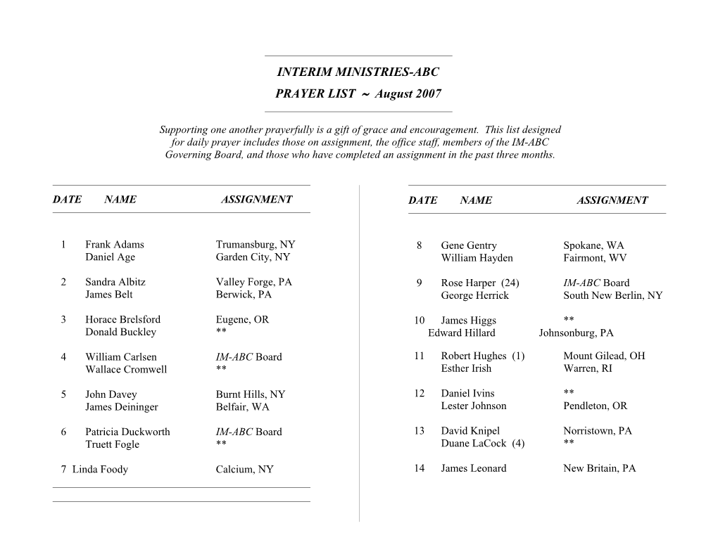 Ministers-At-Large Program