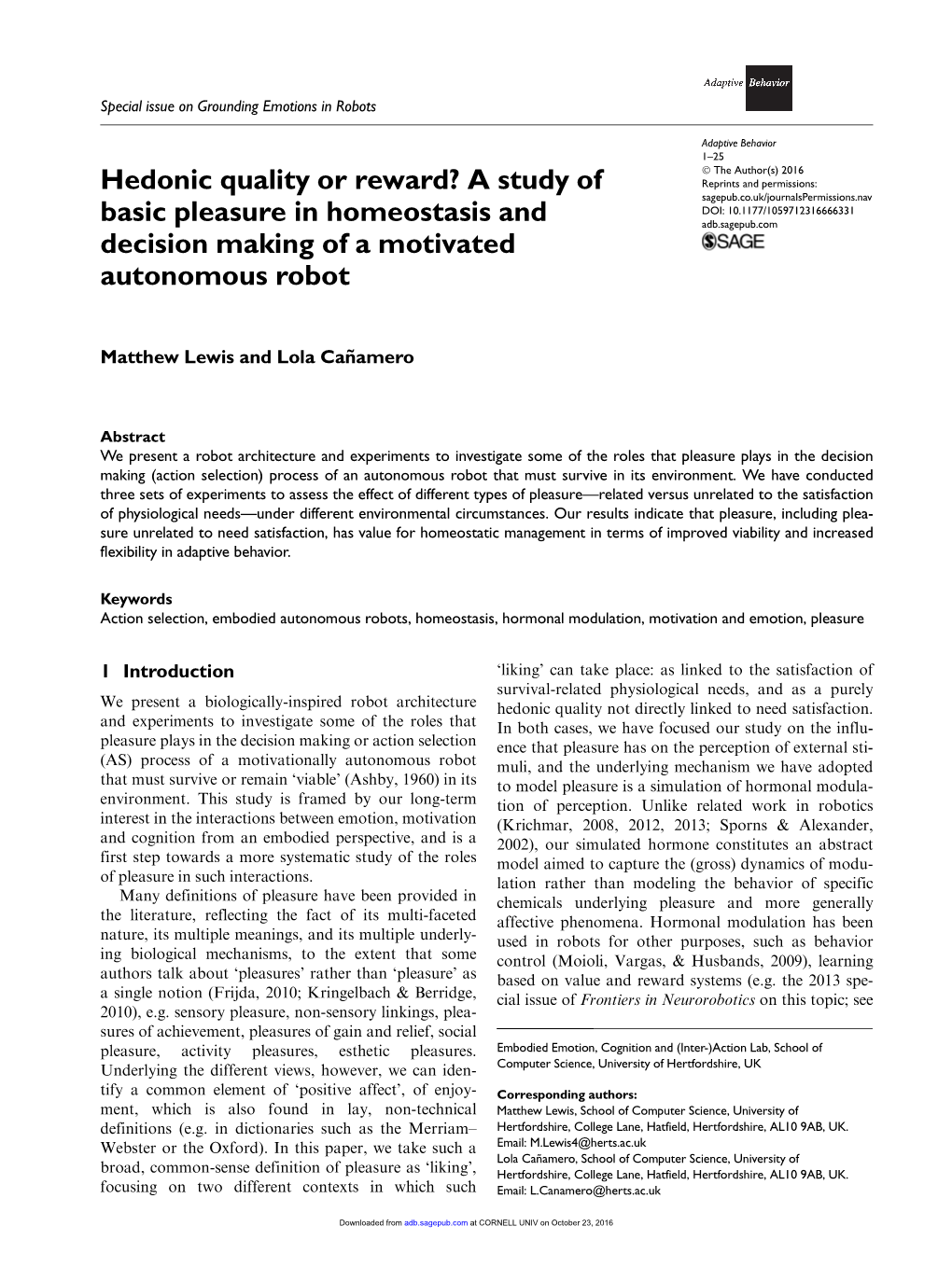 Hedonic Quality Or Reward? a Study of Basic Pleasure in Homeostasis And