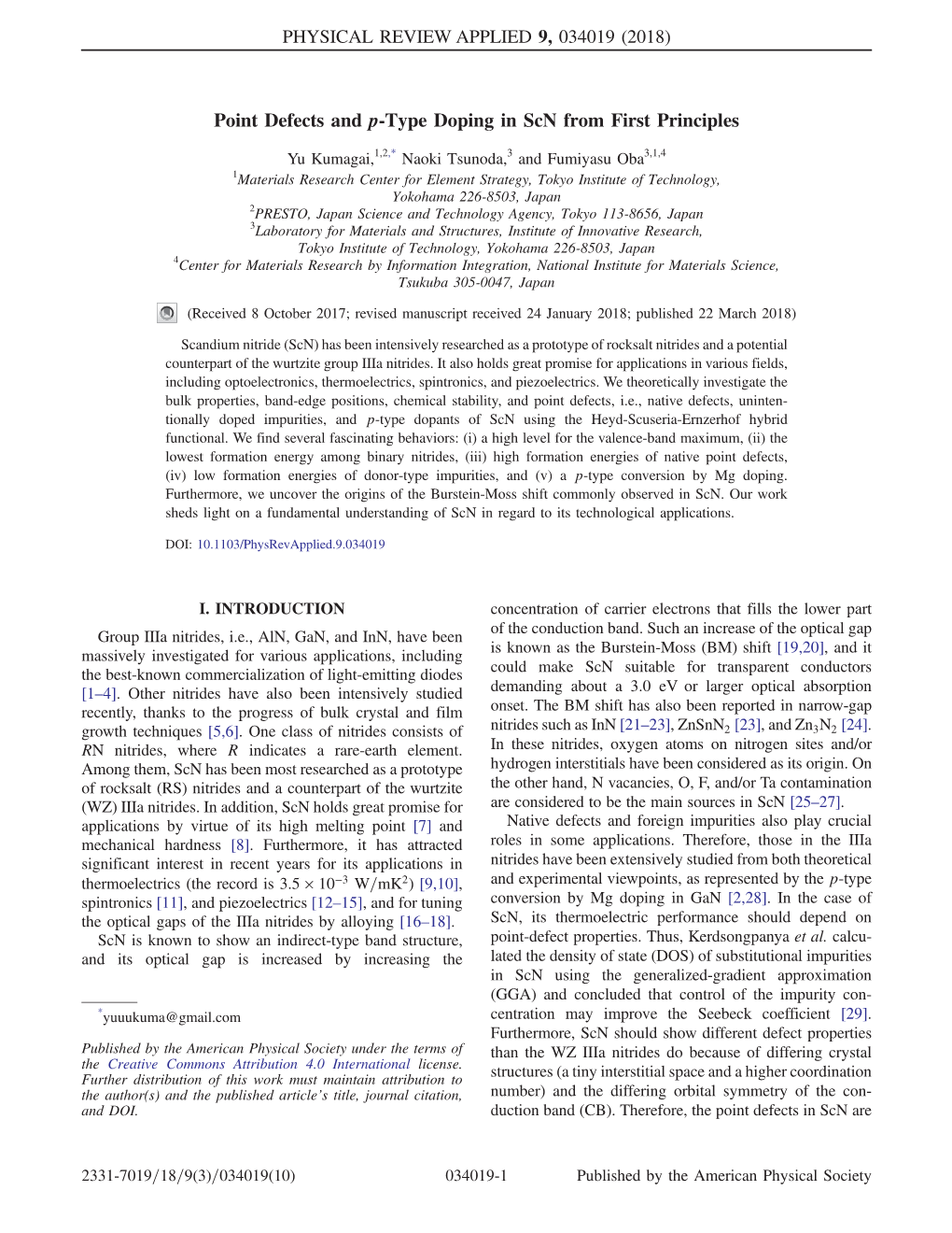 Point Defects and P-Type Doping in Scn from First Principles