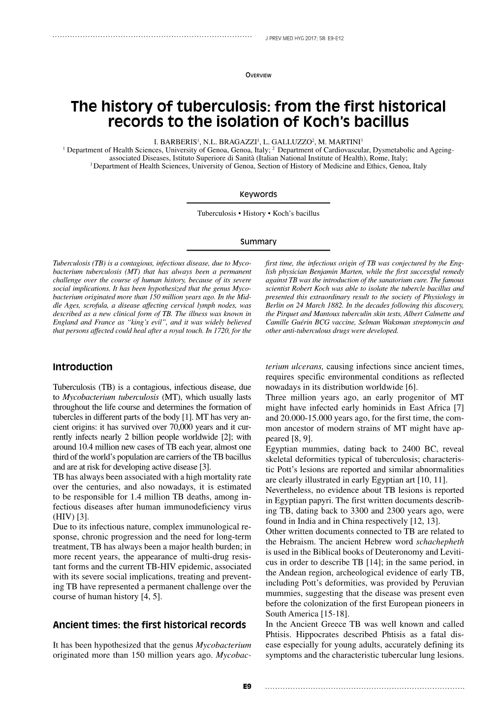 The History of Tuberculosis: from the First Historical Records to the Isolation of Koch’S Bacillus