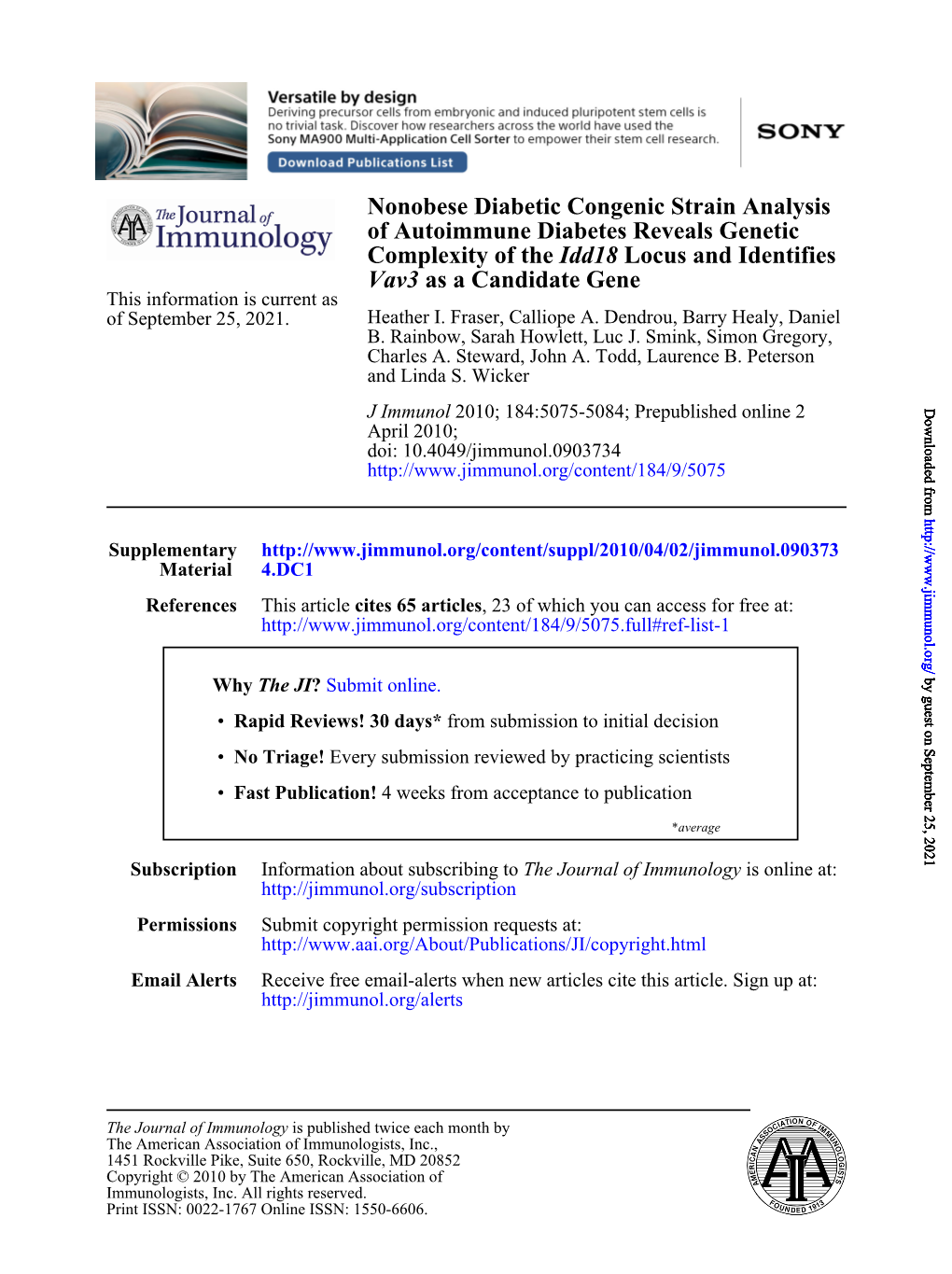 As a Candidate Gene Vav3 Locus and Identifies Idd18 Complexity of The