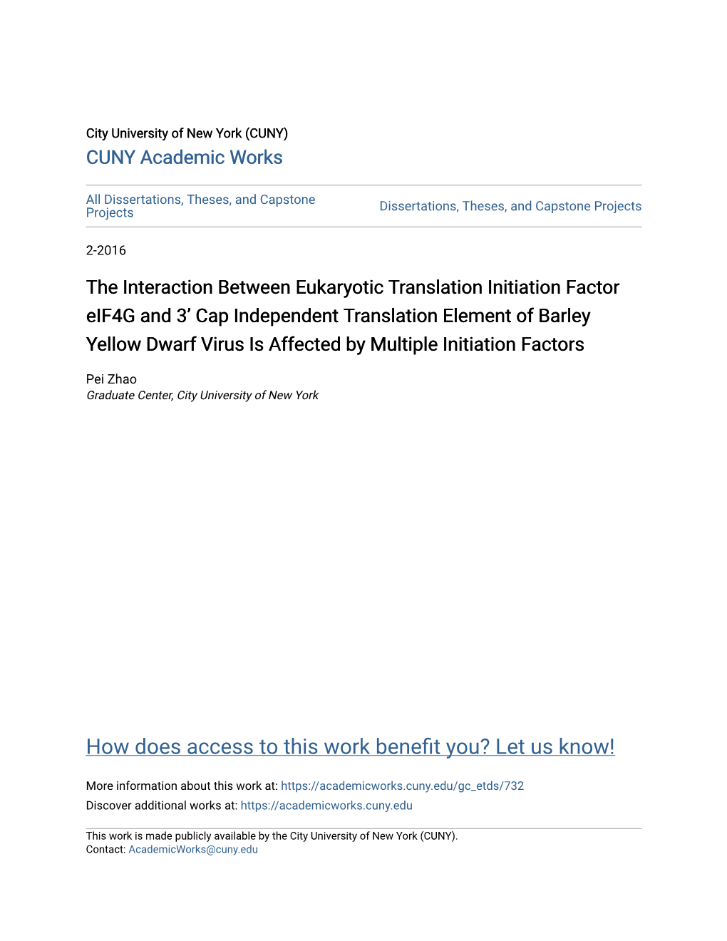 The Interaction Between Eukaryotic Translation Initiation Factor Eif4g