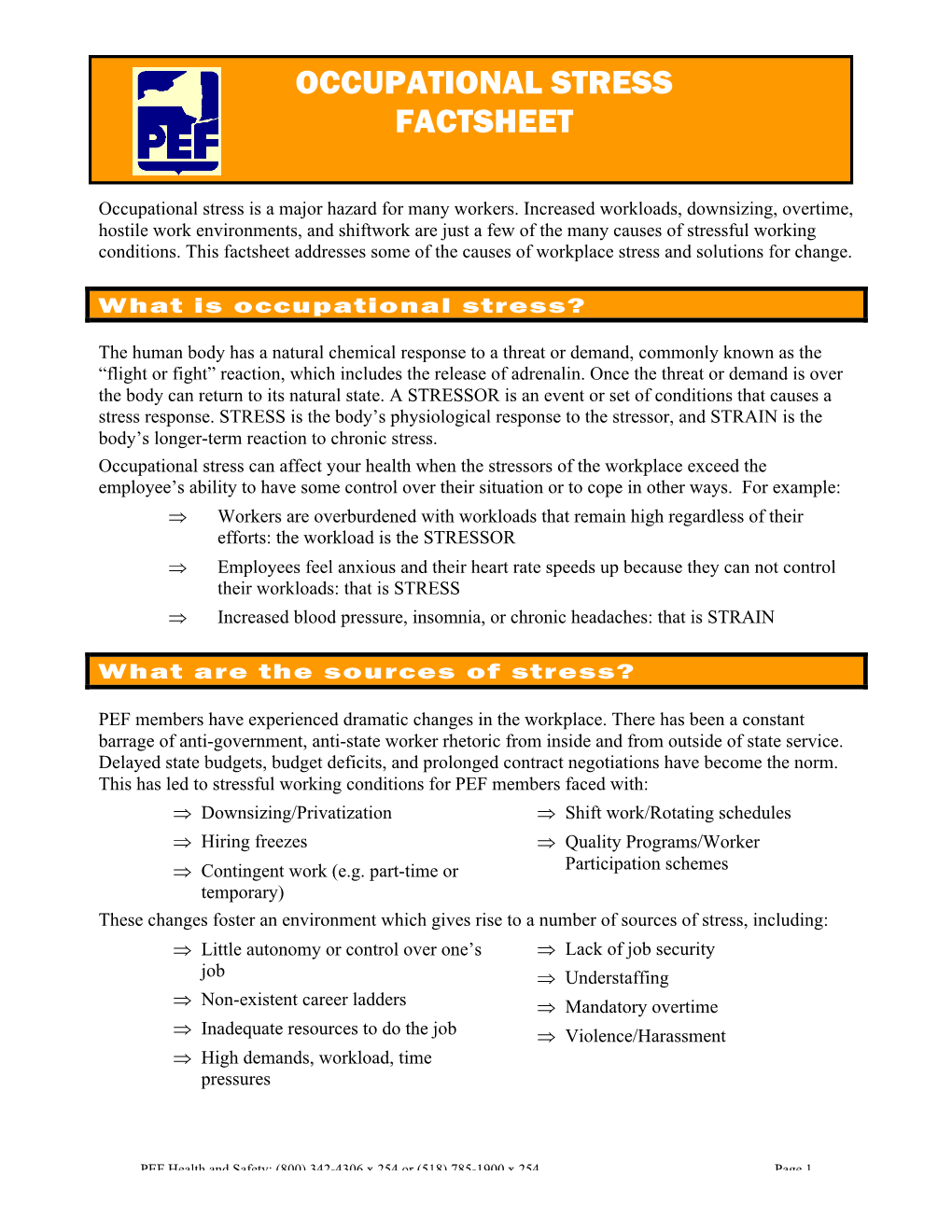 PEF Occupational Stress Factsheet