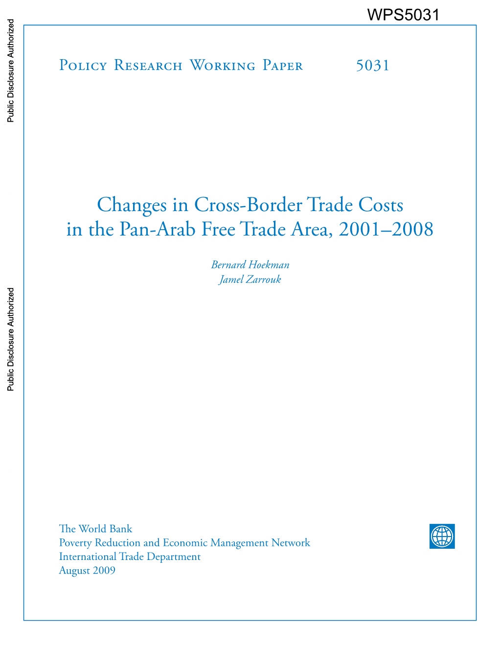 Changes in Cross-Border Trade Costs in the Pan-Arab Free Trade Area, 2001–2008