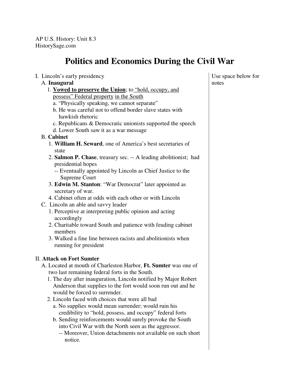 Politics and Economics During the Civil War