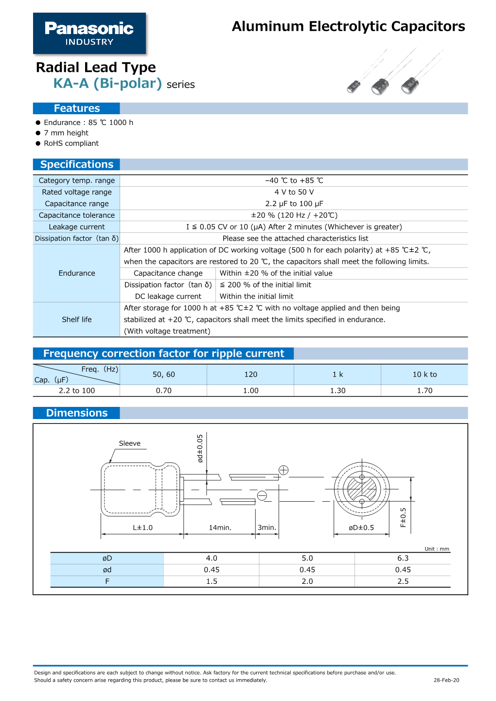 Aluminum Electrolytic Capacitors Radial Lead Type KS-A (Bi-Polar